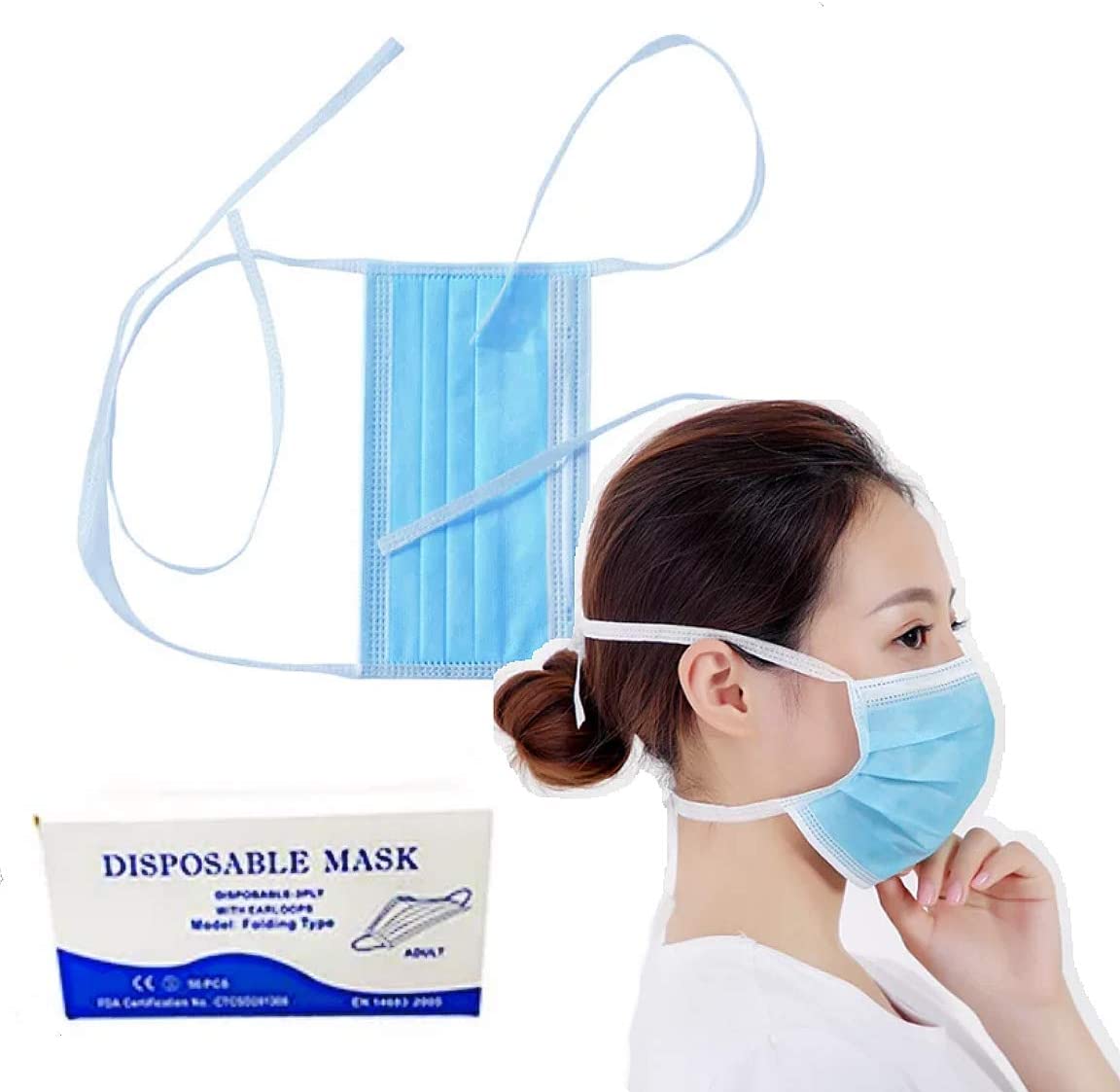 Disposable Face Mask 3 PlyDust Blue NO Balaclavas with Ties That Tie