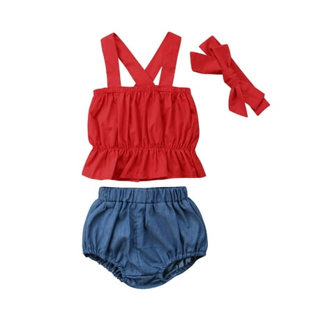 

Jkerther Girl 3 Pieces Outfit Sleeveless Solid Color Tops + Shorts + Headband