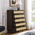thumbnail image 4 of Vastcury Modern Wooden Dresser with 5 Rattan Drawers, Chest of Drawers with Spacious Storage for Bedroom, Living Room, Walnut, 4 of 10