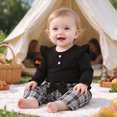 thumbnail image 3 of HCNTES Baby Girl Winter Clothes Baby Sweatsuit Baby Girl Clothes Long Sleeve Ruffle Ribbed Romper + Plaid Bow Pants + Headband Newborn Infant Cute Set, 3 of 7