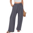 thumbnail image 5 of YIFUNIN Women's Cotton Linen Wide Leg Palazzo Pants with Elastic Waist & Button, Summer Casual Trousers with Side Pockets, Relaxed Beach Wear,Dark Gray 2XL, 5 of 5