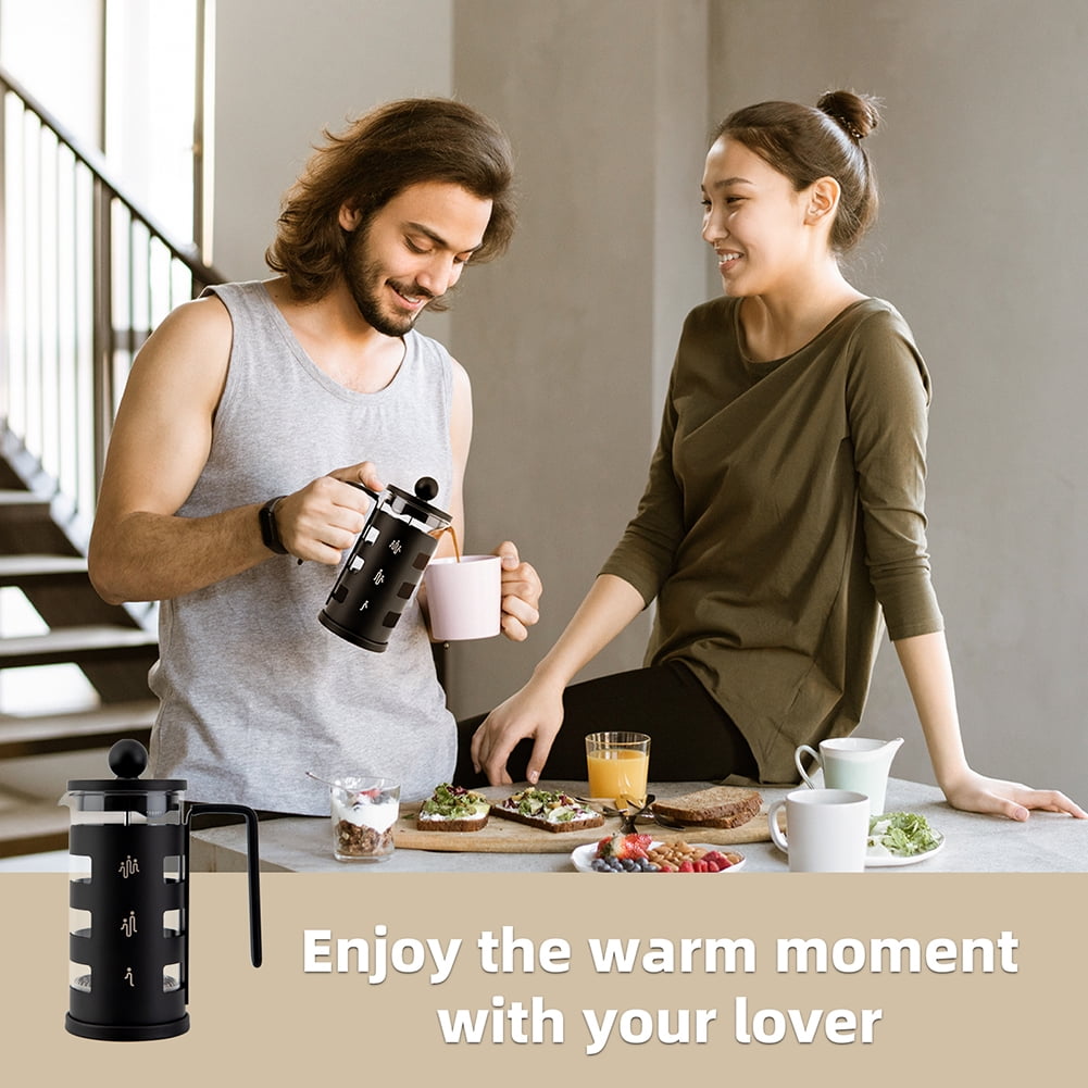 Private Jungle Stainless Steel Cafetiere 8 Cup, French Press Coffee Maker Easy Cleaning Cafeteria, Double Walled Heat Resistant Borosilicate Glass, 1000ml /34 oz, Black