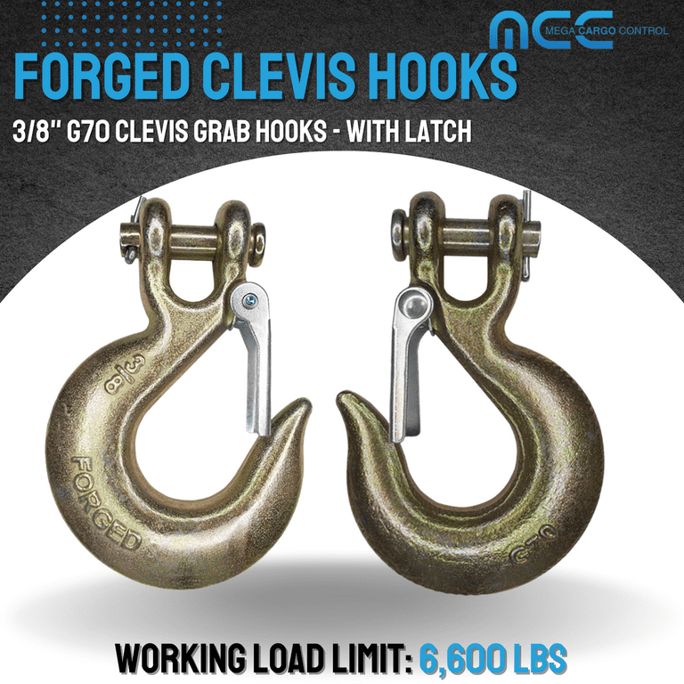 10 Pack Heavy Duty G70 3/8 Clevis Slip Hook w/ Safety Latch Flatbed Truck  Trailer Transport Tow Chain Hook 6600 lbs WLL 