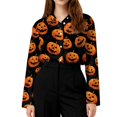 thumbnail image 6 of Delconic Womens Halloween Print Button Down Shirt Long Sleeve Casual Regular Fit Collared Blouse Pumpkin Pattern Top Black L, 6 of 7