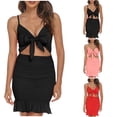 thumbnail image 4 of Lovskoo Summer Dresses for Women 2024 Spaghetti Strap Bow Tie Knot Cut Out Sleeveless Ruffled Hem Bodycon Club Party Evening Dresses Mini Dress Black XL, 4 of 4