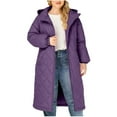 thumbnail image 3 of QATAINLAV Purple Women's Zip Up Warm Hooded Quilted Coat Solid Color Long Winter Puffer Jacket with Pockets for Outdoor Work Skiing, 3 of 10