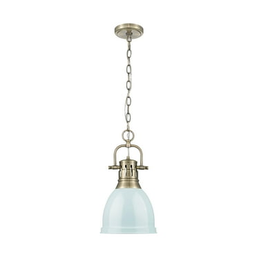 Duncan Small Pendant with Chain in Aged Brass with Seafoam
