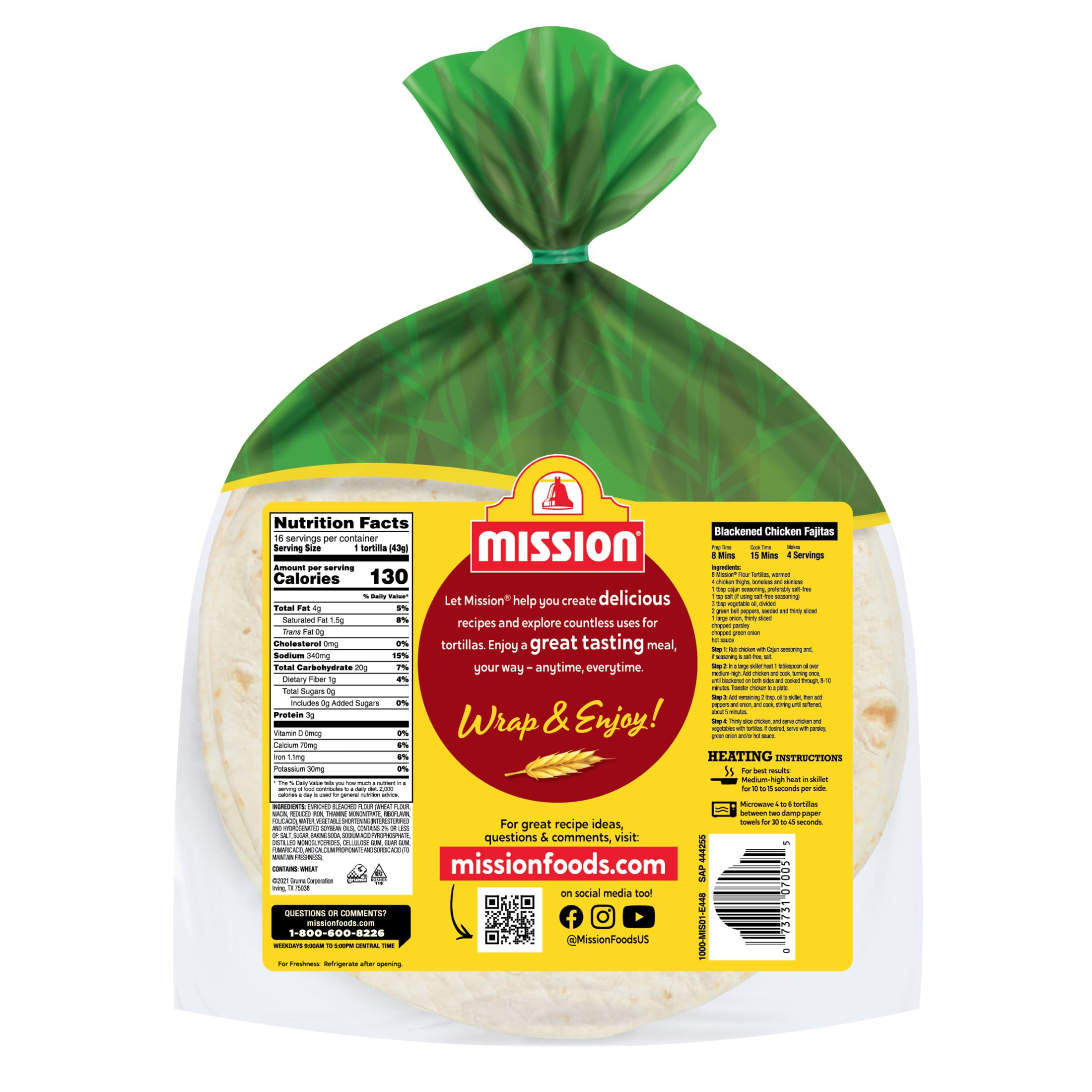 Mission Soft & Fluffy Homestyle Flour Tortillas, Fajita Size, 16 Count