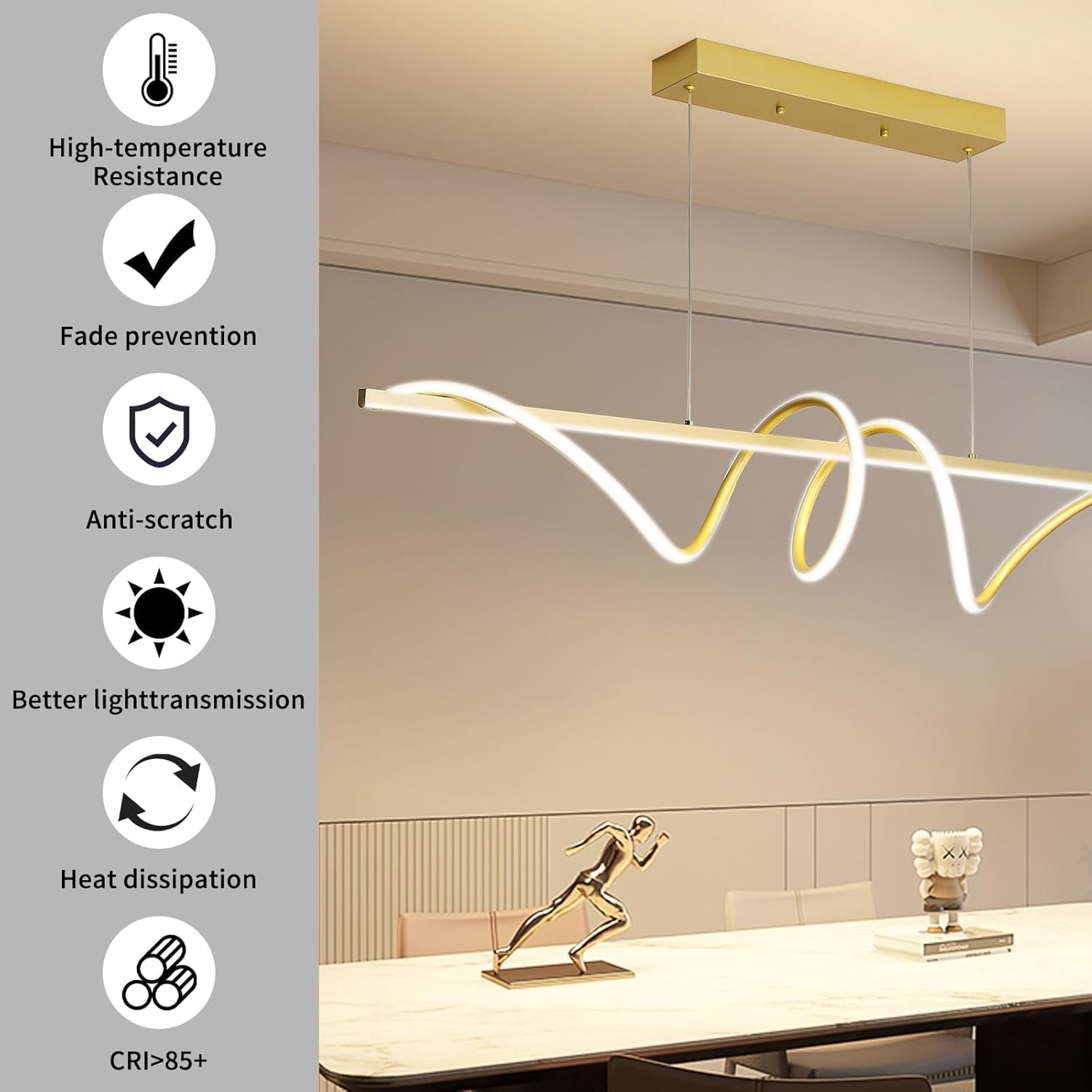 39inch Gold Chandelier Modern Ceiling Spiral Pendant Light Fixtures Hanging LED Color Temperature and Height Adjustable Chandeliers for Dining Room Living Room Bedroom Kitchen Island