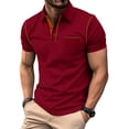 thumbnail image 2 of Hearthz Waffle Henley Polo Shirts for Men with Pocket Button Down Collared Men's Shirts Short Sleeve Casual Slim Fit Gym Tshirts for Men ,Red XL, 2 of 4