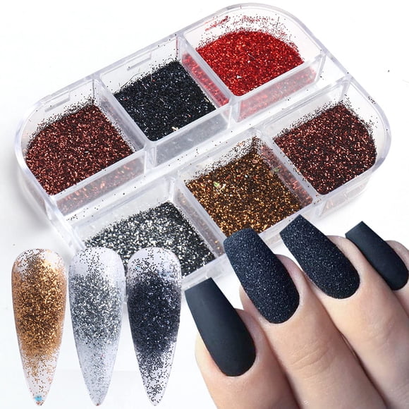 6 colores láser brillo uñas arte polvo holográfico pigmentos polvo brillante arte de uñas diseño uñas brillo polvos gradiente iridiscente uñas arte suministros para mujeres niñas manicura consejos enc