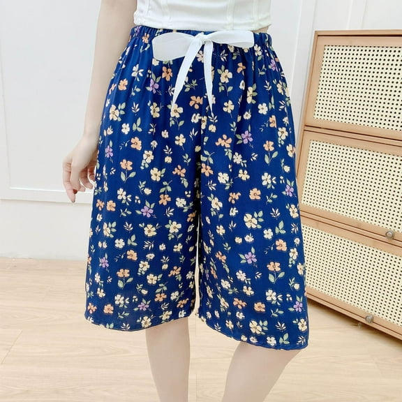 Women's Bermuda Shorts Jersey Shorts with Deep Pockets Women's Printed Shorts Thin Casual Sleepwear Shorts Home Shorts Sports Wearable Shorts Navy Free Size