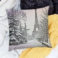 thumbnail image 2 of BANET  Winter Throw Pillow Cushion Cover, Image of Stormy Winter Day in Idyllic Paris Streets Eiffel Tower Europe Scenery, Decorative Square Accent Pillow Case 24x24in, 2 of 5