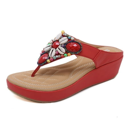 

Summer Slippers For Women Beach Accesseories Flip Flops For Women Bohemia Summer Women Ladies Pearl Wedges Sandals Beach Flops Flip Slipper Shoes Swimming Pool Accessories Mens Women Slippers