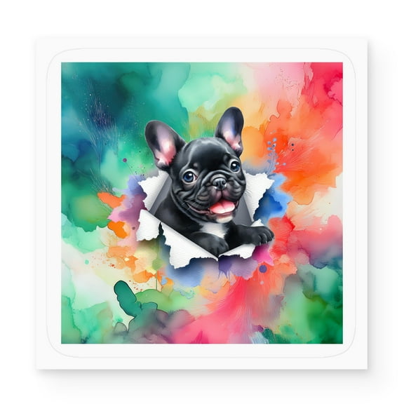 Funny Watercolor Adorable French Bulldog Peeking Through Torn Paper Effect Vinyl Sticker Dog Lover Gifts Waterproof Decal Art Decor - 00026