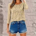 thumbnail image 6 of Dasayo Beige Ladies Tops and Blouses Loose 3/4 Sleeve Graphic Prints Crewneck Blouses Womens Tees XXXL, 6 of 9