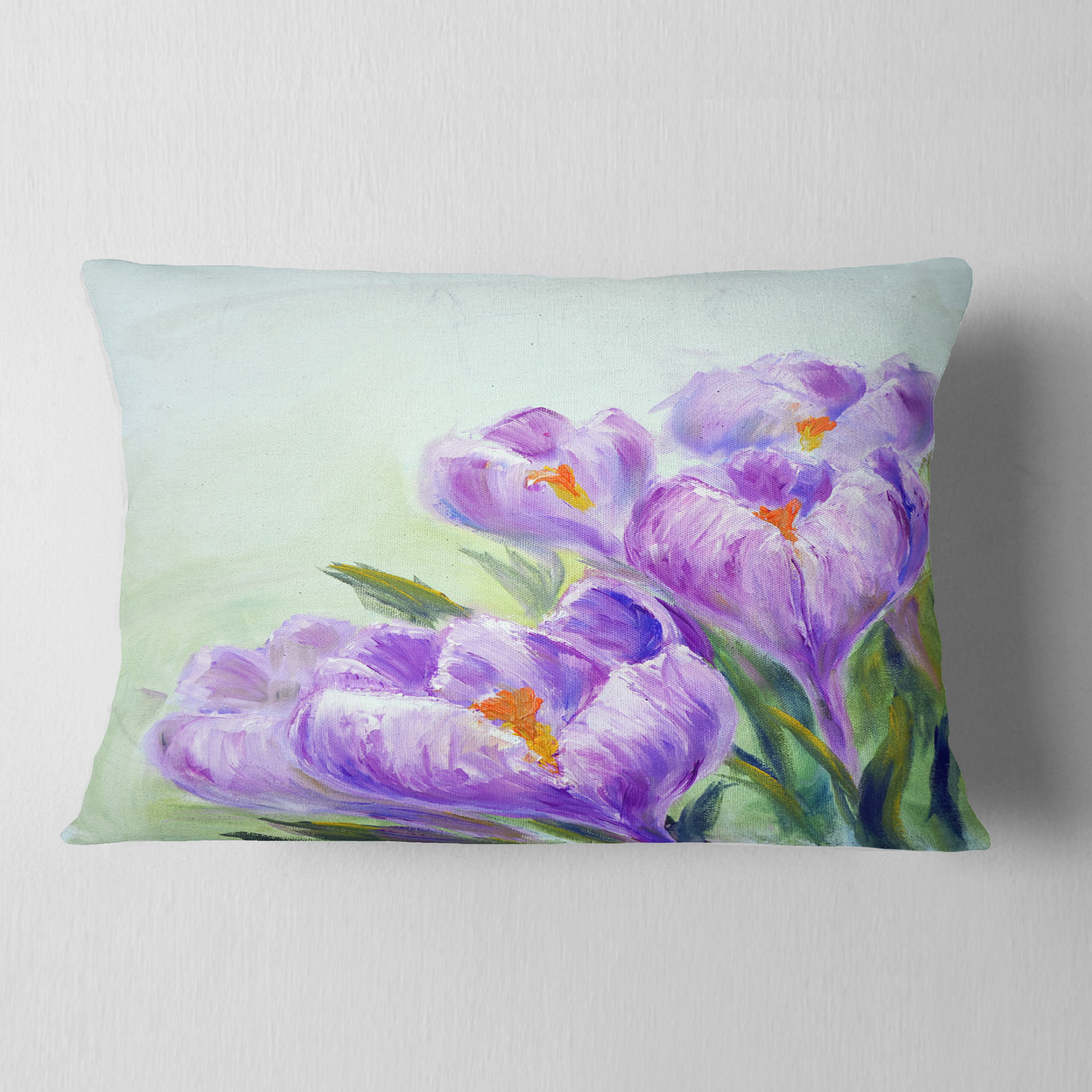 Designart Crocuses Looking into Sky - Floral Throw Pillow - 12x20