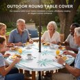 thumbnail image 3 of Round Outdoor Tablecloth with Umbrella Hole and Zipper, Teal Geeen Palm Trees Tablecloth with Elastic Waterproof, Tropical Summer Beach Botanical Patio Table Covers for 31" - 35" Picnic Pool Tables, 3 of 9