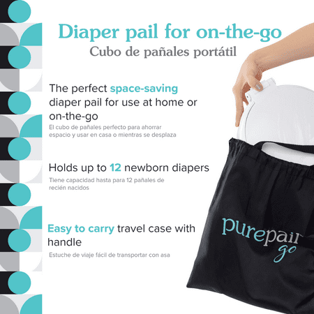 PurePail Hang It Diaper Disposal System – White, Odor Control for On–the–Go, Hang from Anywhere, Perfect for Car & Grandparents, Includes 1 Hang It + 5 Lavender Scented Refill Bags + 1 Travel Case