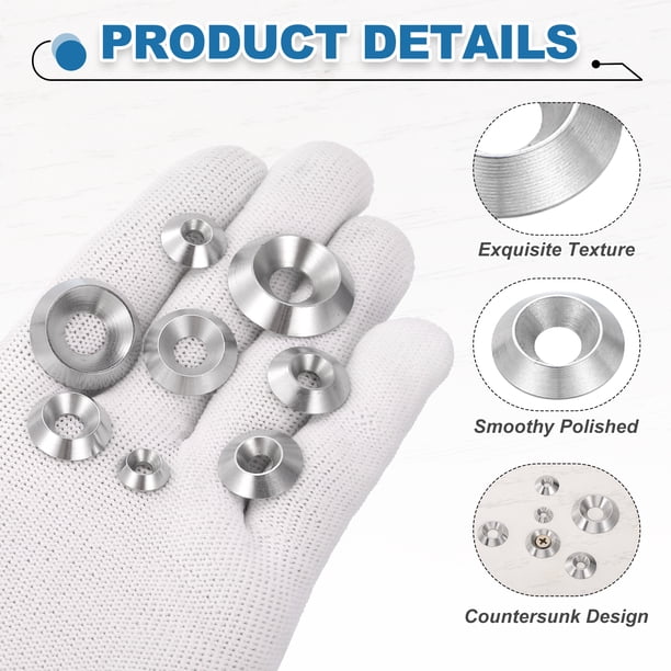 MECCANIXITY 16-Pack M8 Cone Cup Countersunk Washers – 304 Stainless Steel, 5x20mm, Silver For Mechanical & Furniture Use