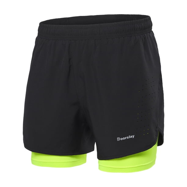 Doorslay - Pantalones cortos para correr 2 en 1 para hombre, secado rápido, transpirables, entrenamiento activo