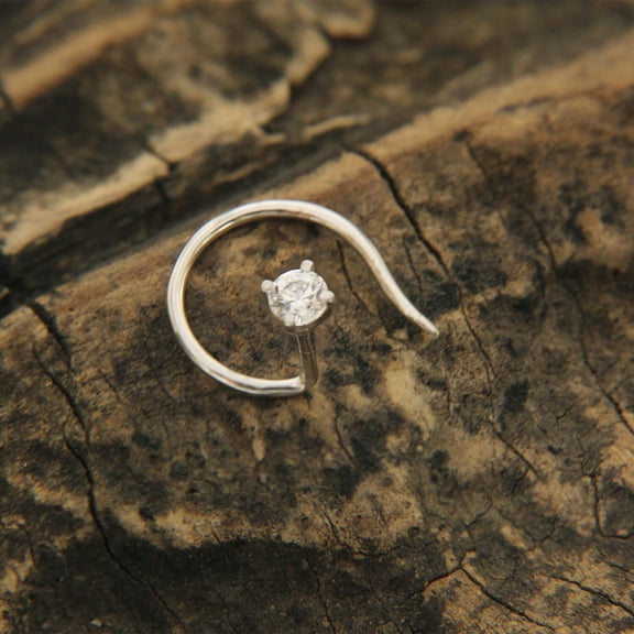 Prong Set Nose Pin Stud Ring Piercing 925 Silver 14k White Gold Plated Silver 0.50 Ct Round VVS1/D Diamond
