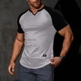 thumbnail image 2 of BSDJILFG Mens Summer T-Shirt Breathable Funnel V-Neck Raglan Shirts Color Blocked Gym Workout Tops, 2 of 9