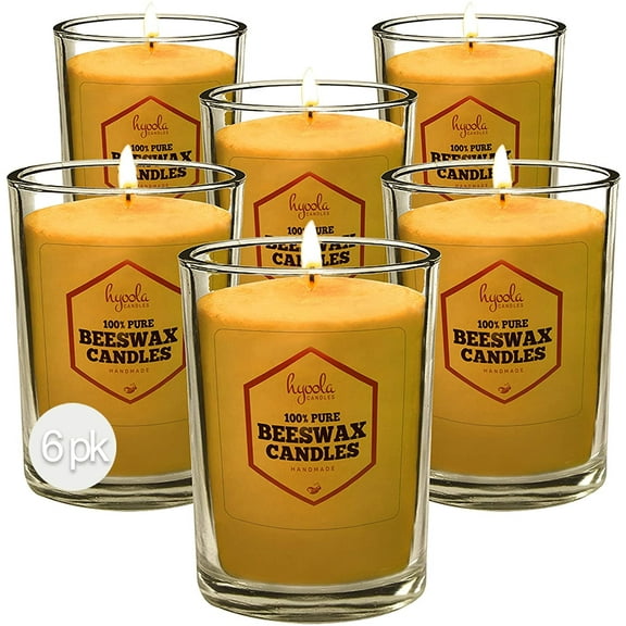 Hyoola, 3 Ounce Handmade All Natural Beeswax Unscented Votive Candles - in Glass (6 Pack)