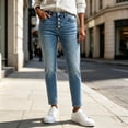 thumbnail image 2 of QIYAGBSA Women's Straight Leg Jeans High Waisted Button Fly Five Pocket Denim Casual Everyday Wear (Light Blue, 2XL), 2 of 6