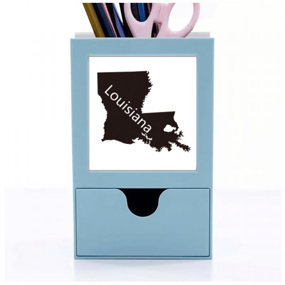 Louisiana America USA Map Outline Desk Supplies Organizer Pen Holder Card