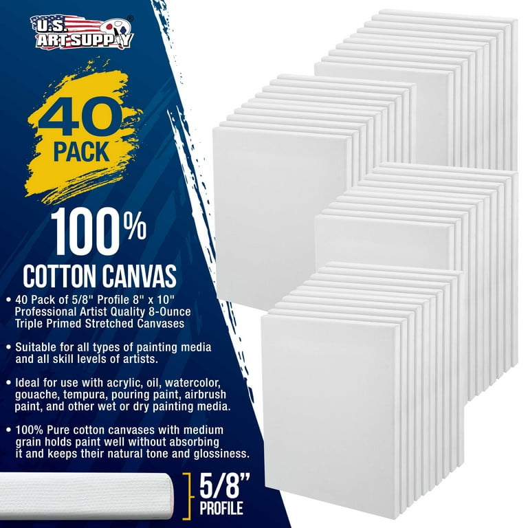 Canvas Boards for Painting | 8x10 / 10 Pack - 5/8 Inch Profile 100% Cotton  Pre Primed Stretched Canvas, Art Supplies for Acrylic Paint, Oil Painting