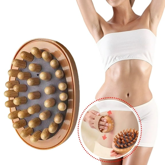 Wooden Massage Brush for Body and Scalp - Natural Wood Cellulite Massager & Gua Sha Comb for Lymphatic Drainage, Muscle Pain Relief, Body Shaping