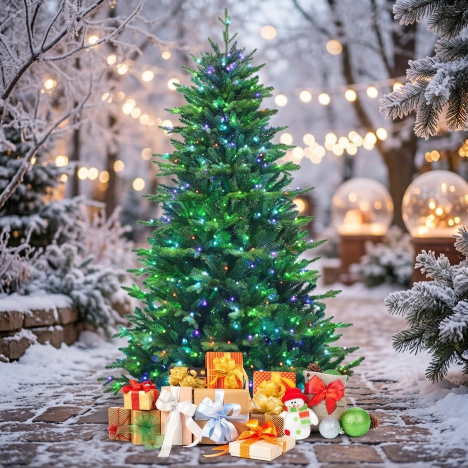 RUIE, 8 ft, Pre-Lit Artificial Christmas Tree, 8 Ft Smart Pre-Lit Tree, 2956 Branch Tips, Green, Hinged Branches for Christmas Party Living Room Decor