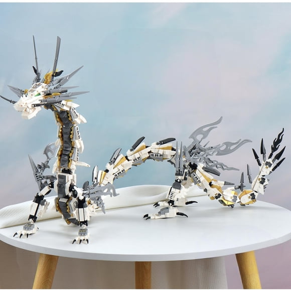 HIGH GODO Ensembles de Blocs de Construction Dragon pour Adultes, Modèle de Construction d'Animal Dragon Mécanique Blanc Jouets d'Exposition de Collection, Cadeaux Créatifs Cool pour Garçons Ados Fans (1485 Pcs)