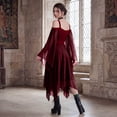 thumbnail image 4 of Corset Lace Up Gothic Gown, Off Shoulder Long Sleeve Renaissance Witch Maxi Dress, Sheer Flare Sleeve Corset Lace Up Medieval Gothic Cosplay Gown for Halloween Themed Gathering, Wine XL, 4 of 7