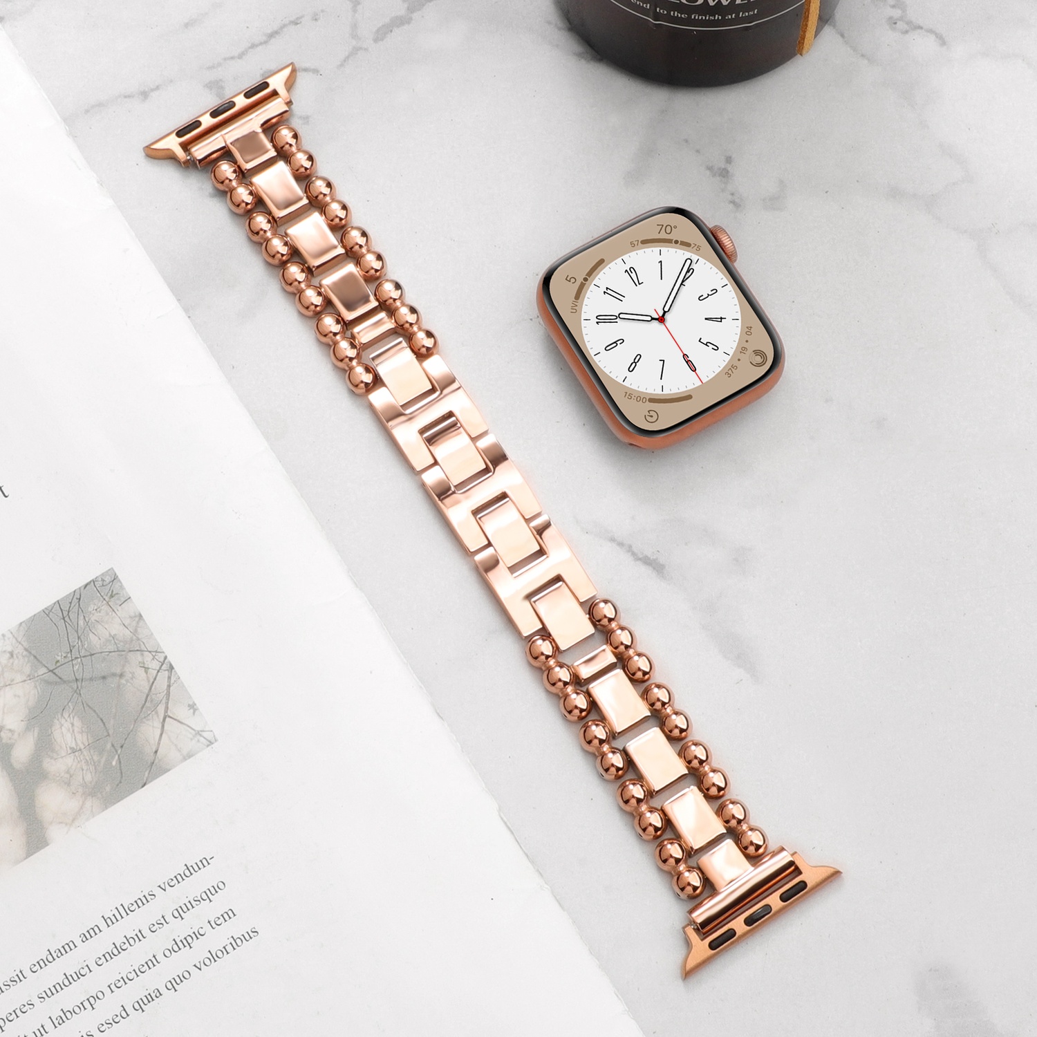 Sleektime Metal Band for 42/44/45/46/49mm Smartwatch, Adjustable Waterproof Strap, Breathable Design, Premium Steel Wristband for Men and Women – Stylish Durable Watch Accessory,Rosegold