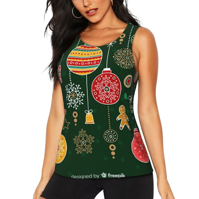 Fotbe Christmas Blusas Sin Mangas para Mujer – Estilo Casual, Corte Suelto, Slim-Fit, Cuello Redondo Deportivo, Tops de Verano para Gimnasio y Yoga-XX-Large