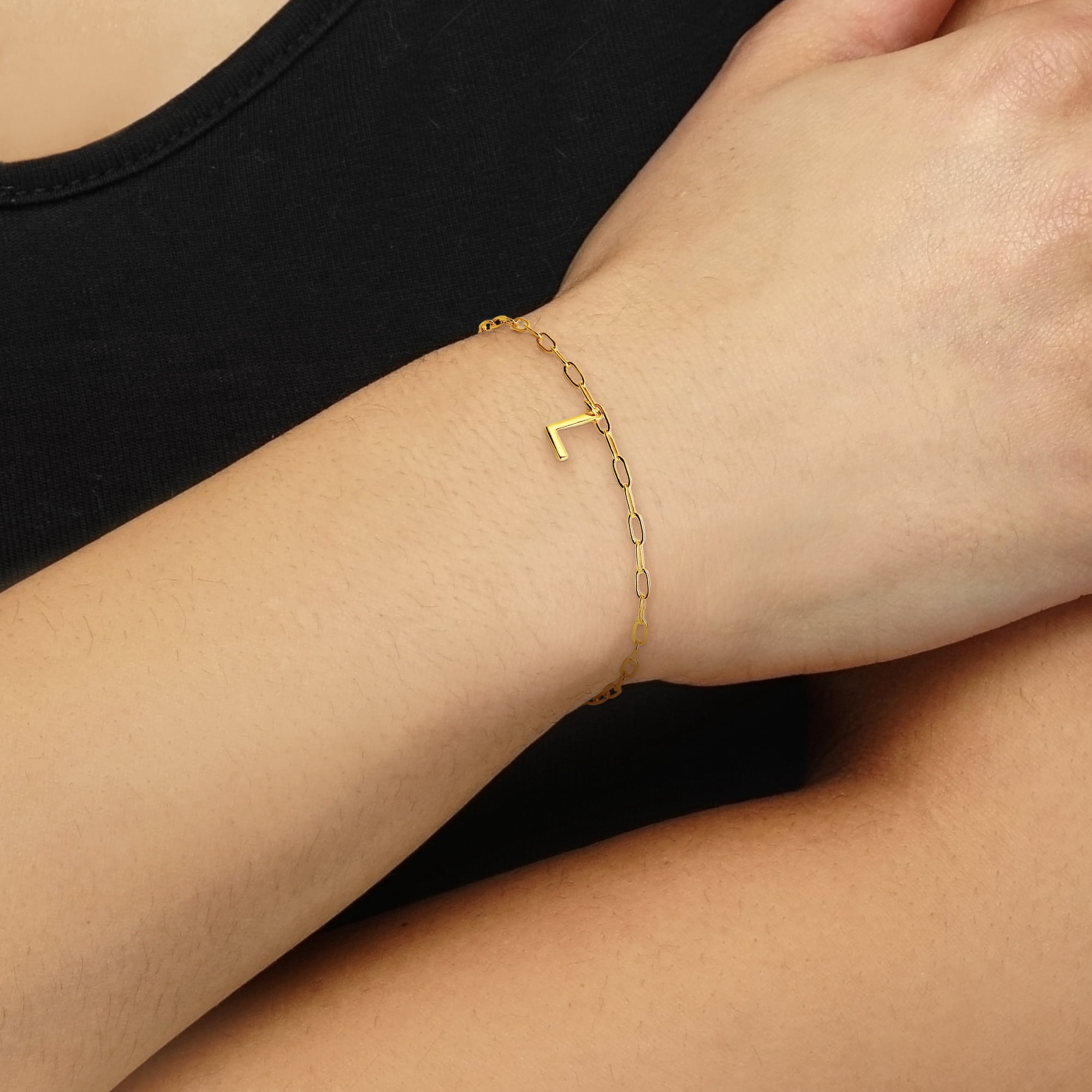Personalized Planet Women's Sterling Silver Initial Charm Paperclip Chain Bracelet