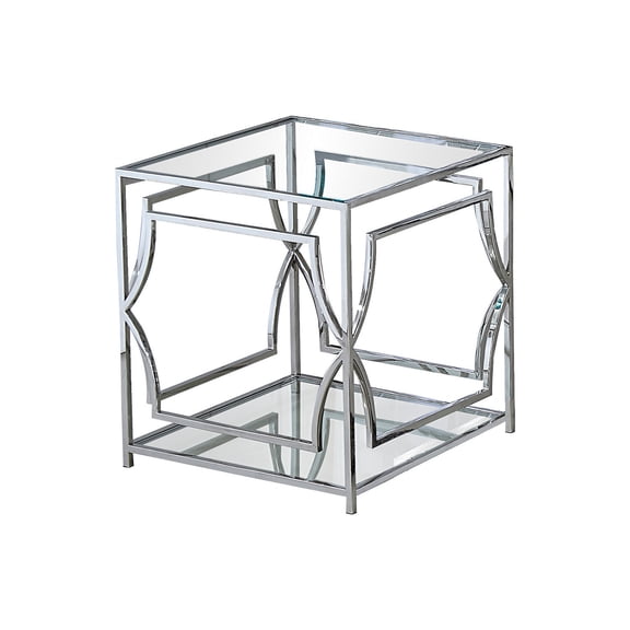 Best Master Furniture Abigail Glass and Stainless Steel Base End Table in Silver