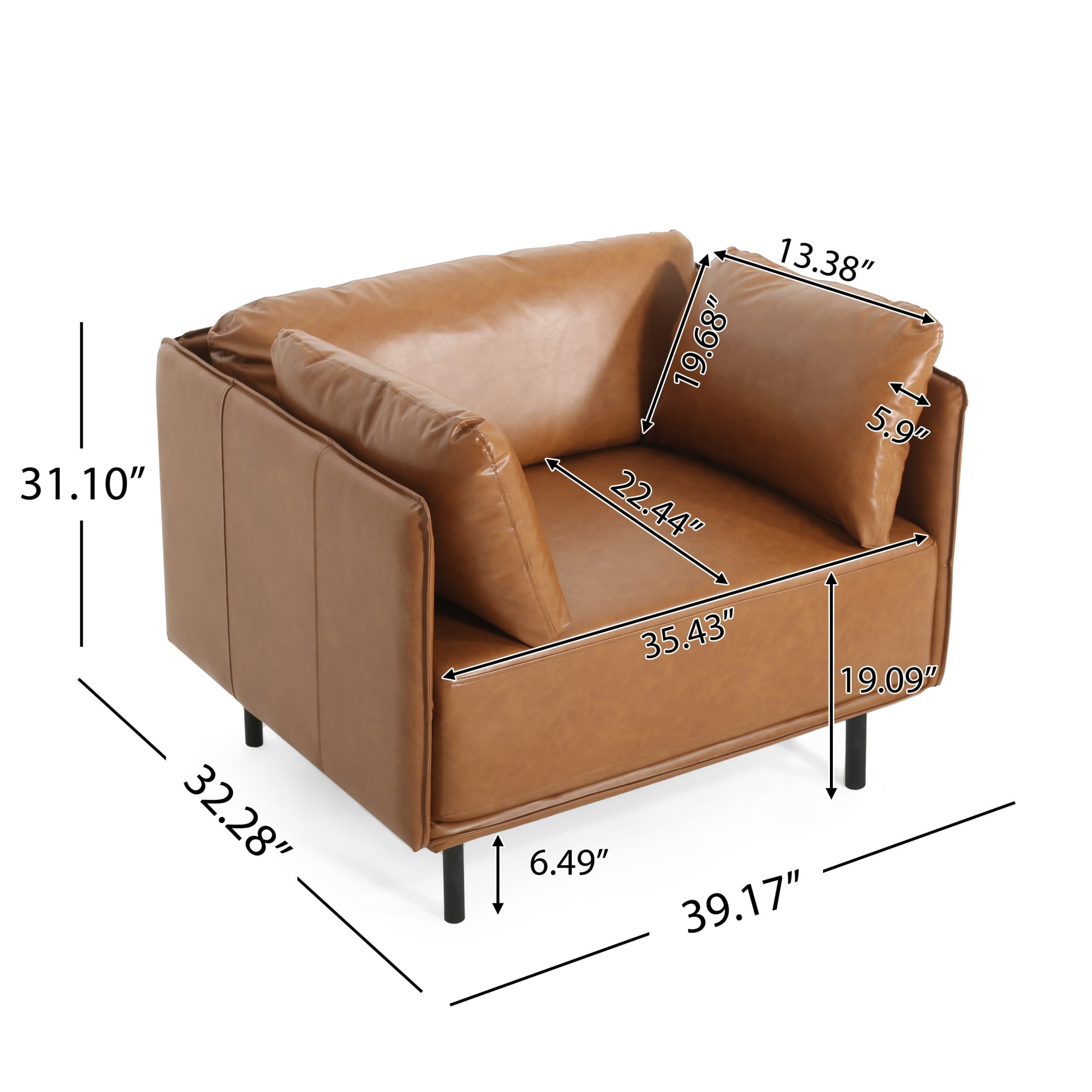 Noble House Cozy Seating Faux Leather Lounge Chair Vintage Chair with Steel Leg for Living Room, Brown