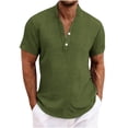 thumbnail image 3 of Hesxuno Mens Summer Tops 2026 Cotton Linen Henley Shirt Short Sleeve Button Tees Breathable Casual Beach Vacation Shirt Army Green S, 3 of 5