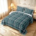 thumbnail image 3 of Manfei Minimalist Check Twin Quilt Set,Classic Plaid Twin Coverlet Set,Green Beige,2 Pieces,1 Bedspread and 1 Pillowcase, 3 of 7