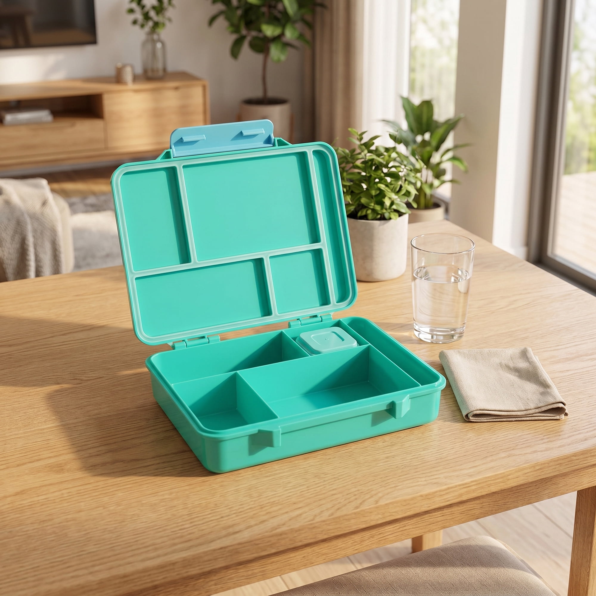 Unique Bargains 5-Compartment Leak-Proof Meal Lunch Bento Box Green