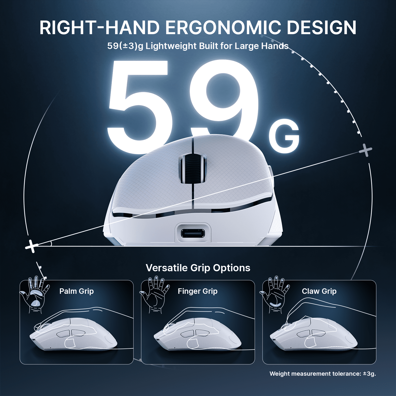 ATTACK SHARK V8 Wireless Gaming Mouse, Tri-Mode 2.4G/USB-C Wired/Bluetooth, PAW3950MAX Sensor, 42000 DPI, Dual 8000Hz Polling Rate, 59g Lightweight Design, Grip Tape Included, White