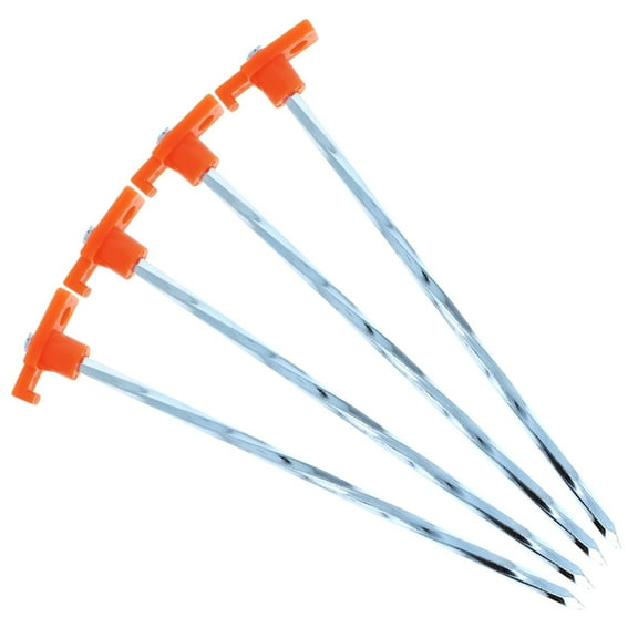 (4 Pack) ASR Outdoor Universal Galvanized Twisted Metal PVC Camping Gear Canopy Tent Stakes, Orange