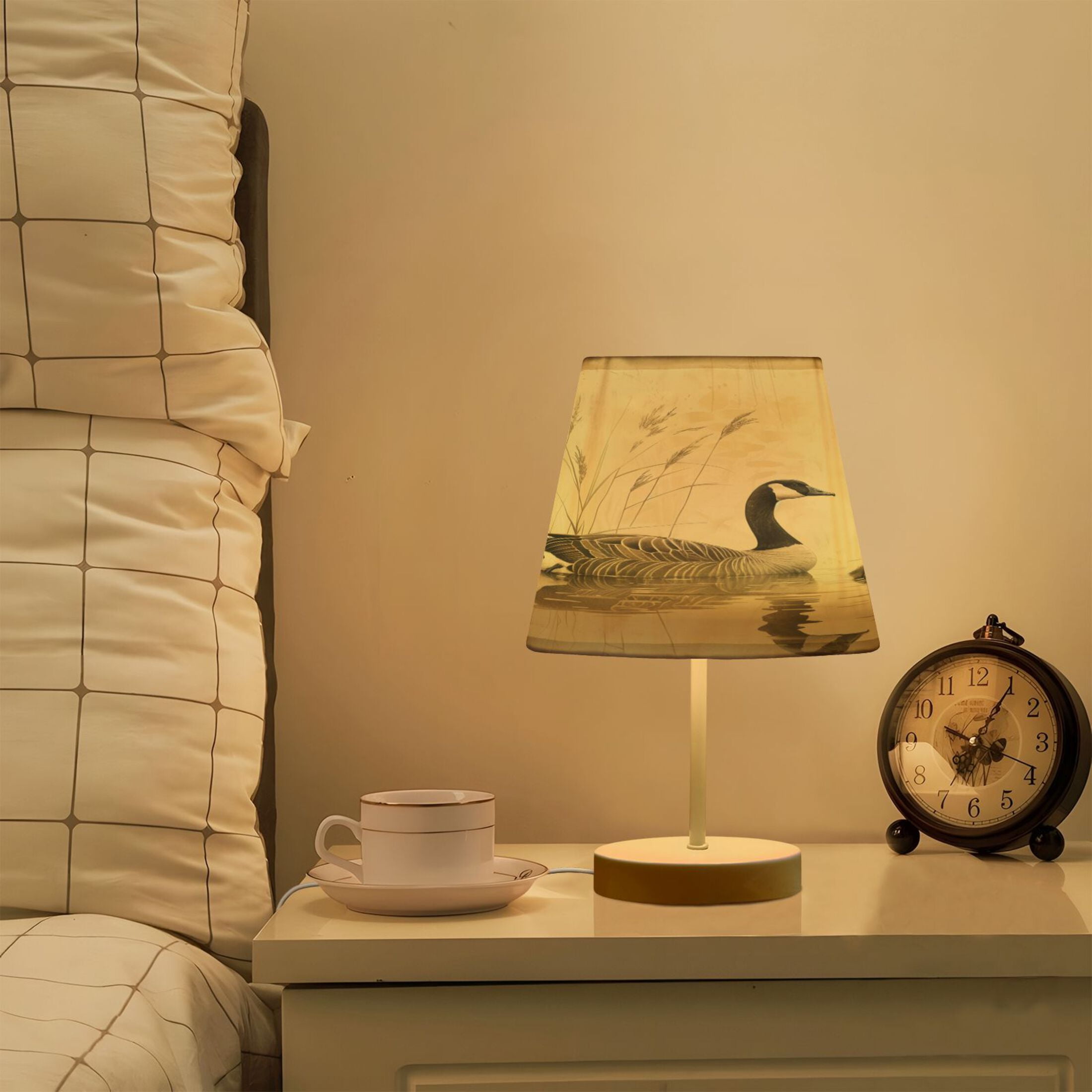 LED Desk Lamp Elegant Goose with Goslings Swimming Table Nightstand Lamps with 3 Color Temperatures for Home Bedroom Living Room Decor 6x11