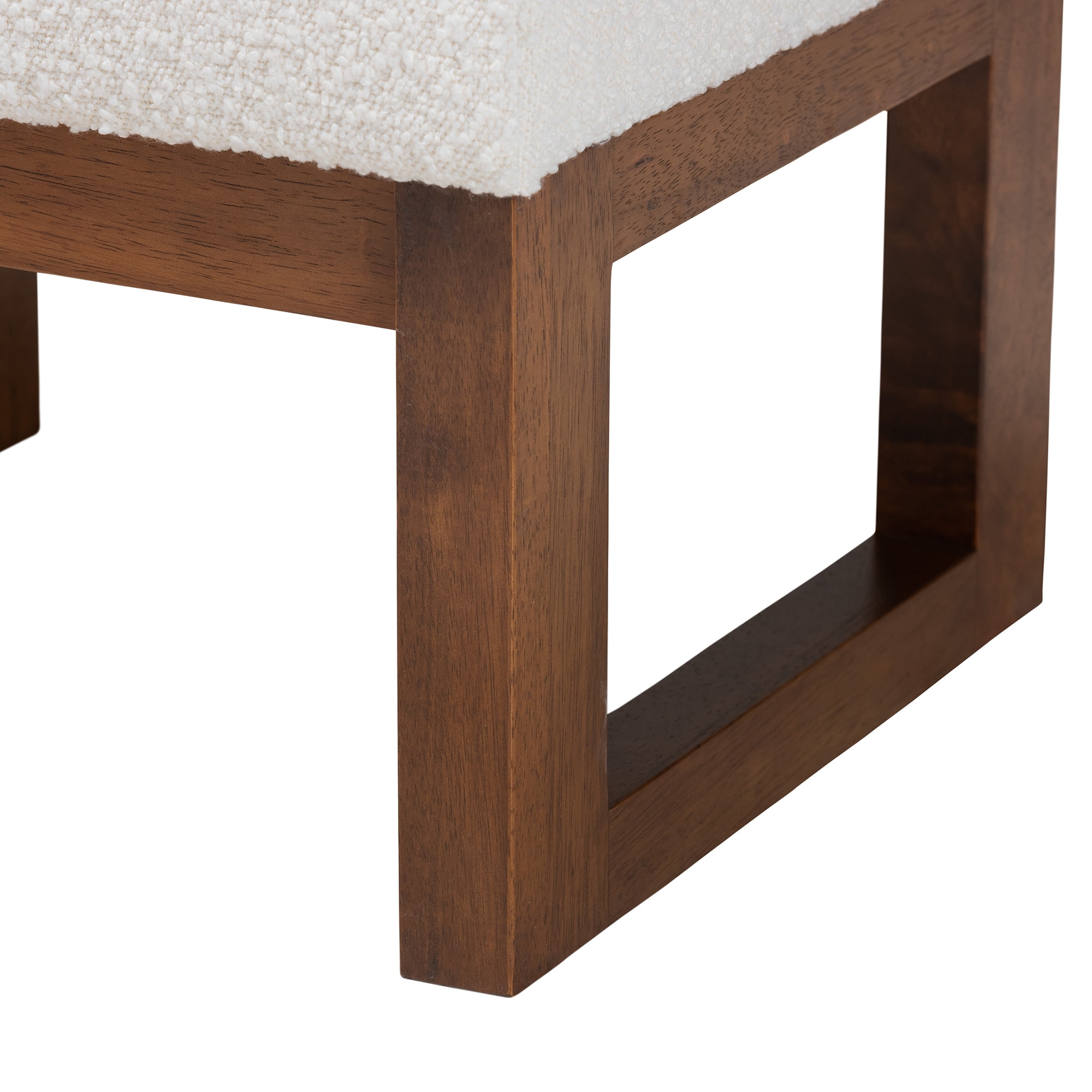 Baxton Studio Yashiya Mid-Century Modern Off-White Boucle Upholstered and Walnut Brown Finished Wood Ottoman Footstool