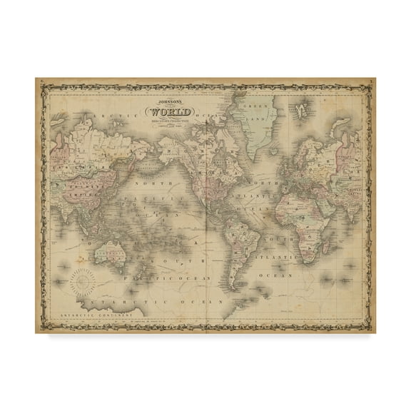 Trademark Fine Art 'Johnsons Map of the World' Canvas Art by Johnson