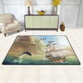thumbnail image 2 of SKYSONIC 36x24in 3D Sea Dolphins Area Rug, Ocean Ship Sunset Non-Slip Floor Carpet for Indoor Living Dining Room Bedroom, 2 of 7