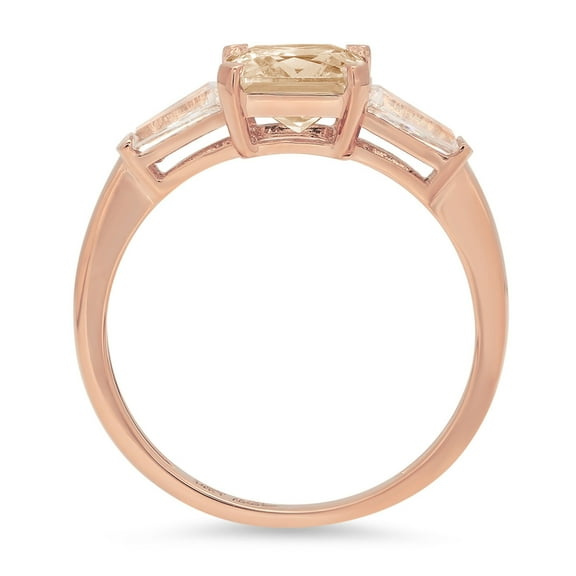 1.62 ct Square Emerald Cut Simulated Champagne Diamond Three-Stone Engagement Ring for Women in 18K Rose Gold